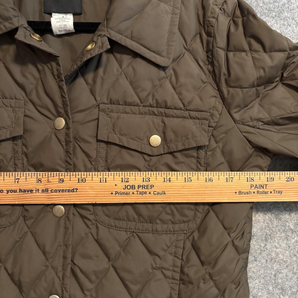 J Crew Jacket Womens Size Medium Green Quilted Down Snap Pockets Mid Length Coat - Picture 13 of 14
